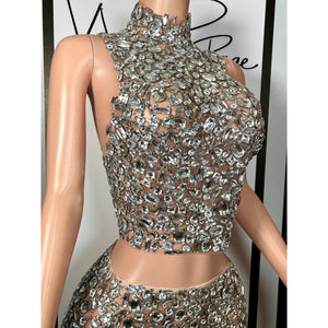 CRYSTAL CROP TOP AND MINI SKIRT TWO PIECE SET